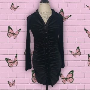 R.Vivimos Casual Ruched Velvet Button Down Dress